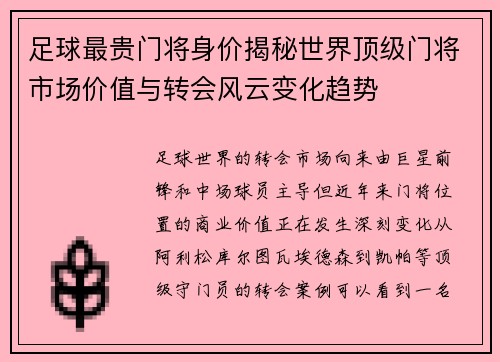 足球最贵门将身价揭秘世界顶级门将市场价值与转会风云变化趋势